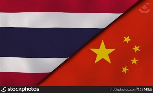 Two states flags of Thailand and China. High quality business background. 3d illustration. The flags of Thailand and China. News, reportage, business background. 3d illustration
