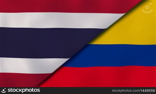Two states flags of Thailand and Colombia. High quality business background. 3d illustration. The flags of Thailand and Colombia. News, reportage, business background. 3d illustration