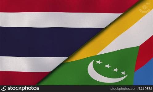 Two states flags of Thailand and Comoros. High quality business background. 3d illustration. The flags of Thailand and Comoros. News, reportage, business background. 3d illustration