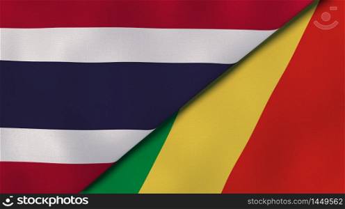 Two states flags of Thailand and Congo. High quality business background. 3d illustration. The flags of Thailand and Congo. News, reportage, business background. 3d illustration