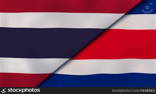 Two states flags of Thailand and Costa Rica. High quality business background. 3d illustration. The flags of Thailand and Costa Rica. News, reportage, business background. 3d illustration