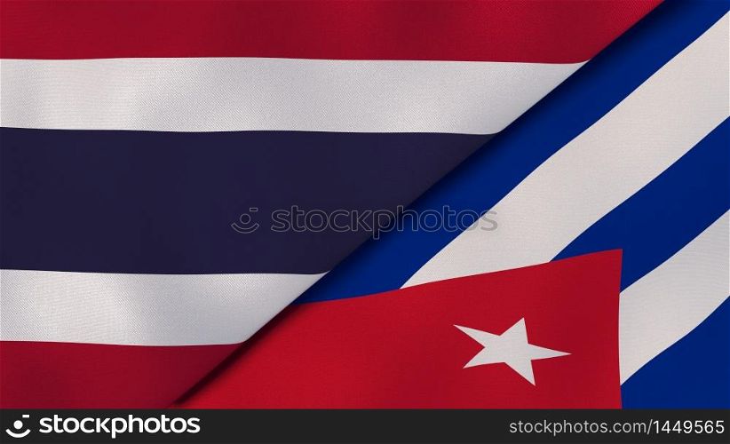 Two states flags of Thailand and Cuba. High quality business background. 3d illustration. The flags of Thailand and Cuba. News, reportage, business background. 3d illustration