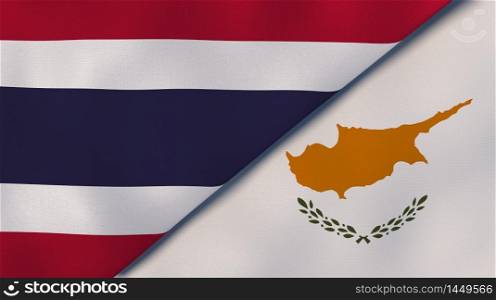 Two states flags of Thailand and Cyprus. High quality business background. 3d illustration. The flags of Thailand and Cyprus. News, reportage, business background. 3d illustration