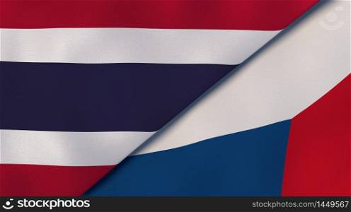Two states flags of Thailand and Czech Republic. High quality business background. 3d illustration. The flags of Thailand and Czech Republic. News, reportage, business background. 3d illustration