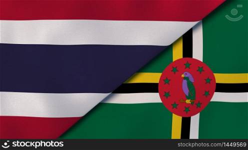 Two states flags of Thailand and Dominica. High quality business background. 3d illustration. The flags of Thailand and Dominica. News, reportage, business background. 3d illustration