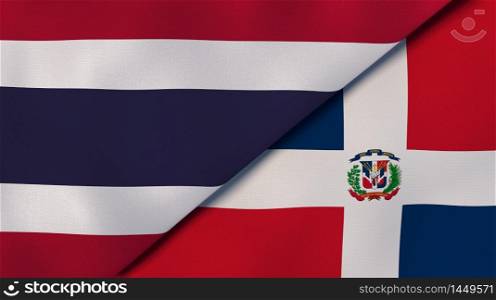 Two states flags of Thailand and Dominican Republic. High quality business background. 3d illustration. The flags of Thailand and Dominican Republic. News, reportage, business background. 3d illustration