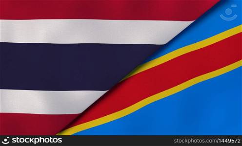 Two states flags of Thailand and DR Congo. High quality business background. 3d illustration. The flags of Thailand and DR Congo. News, reportage, business background. 3d illustration