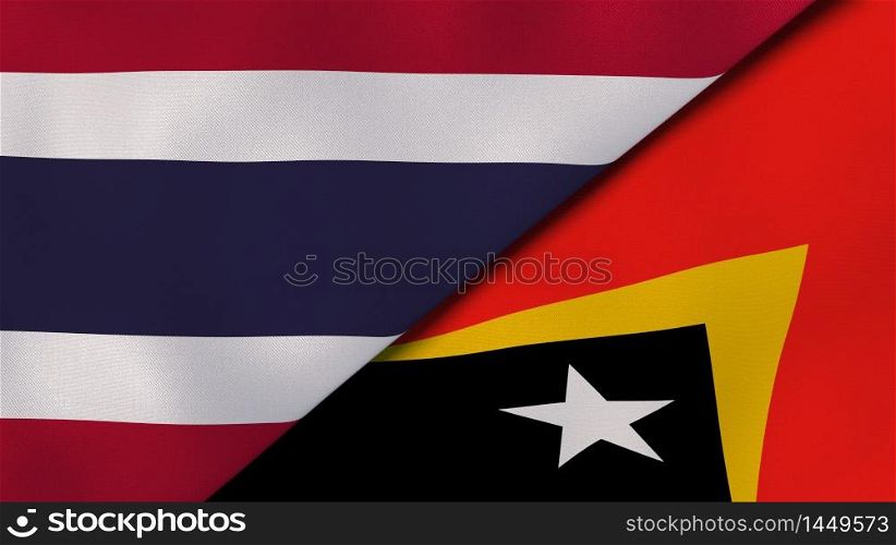 Two states flags of Thailand and East Timor. High quality business background. 3d illustration. The flags of Thailand and East Timor. News, reportage, business background. 3d illustration