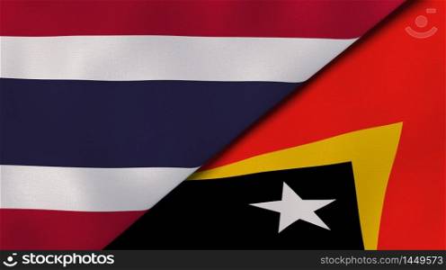 Two states flags of Thailand and East Timor. High quality business background. 3d illustration. The flags of Thailand and East Timor. News, reportage, business background. 3d illustration