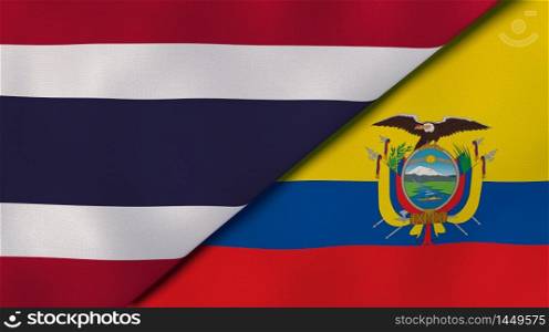 Two states flags of Thailand and Ecuador. High quality business background. 3d illustration. The flags of Thailand and Ecuador. News, reportage, business background. 3d illustration