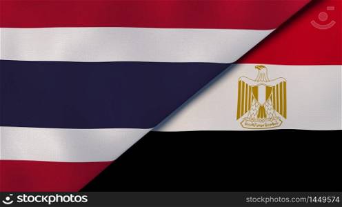 Two states flags of Thailand and Egypt. High quality business background. 3d illustration. The flags of Thailand and Egypt. News, reportage, business background. 3d illustration