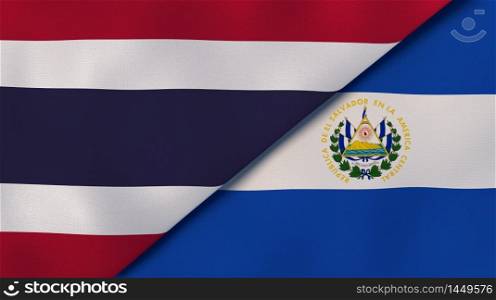 Two states flags of Thailand and El Salvador. High quality business background. 3d illustration. The flags of Thailand and El Salvador. News, reportage, business background. 3d illustration