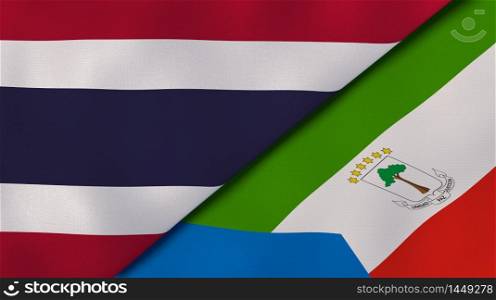 Two states flags of Thailand and Equatorial Guinea. High quality business background. 3d illustration. The flags of Thailand and Equatorial Guinea. News, reportage, business background. 3d illustration
