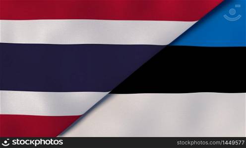 Two states flags of Thailand and Estonia. High quality business background. 3d illustration. The flags of Thailand and Estonia. News, reportage, business background. 3d illustration