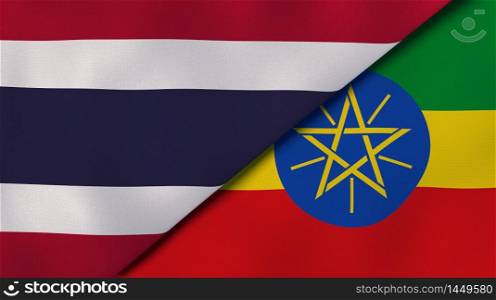 Two states flags of Thailand and Ethiopia. High quality business background. 3d illustration. The flags of Thailand and Ethiopia. News, reportage, business background. 3d illustration