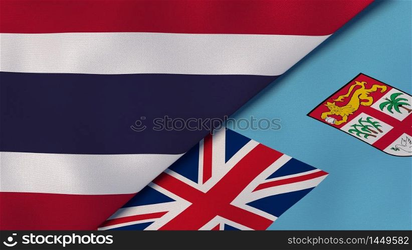 Two states flags of Thailand and Fiji. High quality business background. 3d illustration. The flags of Thailand and Fiji. News, reportage, business background. 3d illustration
