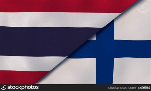Two states flags of Thailand and Finland. High quality business background. 3d illustration. The flags of Thailand and Finland. News, reportage, business background. 3d illustration