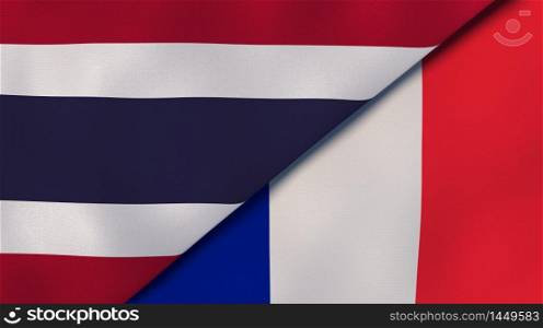 Two states flags of Thailand and France. High quality business background. 3d illustration. The flags of Thailand and France. News, reportage, business background. 3d illustration