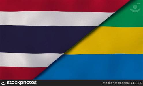 Two states flags of Thailand and Gabon. High quality business background. 3d illustration. The flags of Thailand and Gabon. News, reportage, business background. 3d illustration