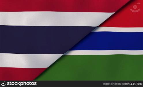 Two states flags of Thailand and Gambia. High quality business background. 3d illustration. The flags of Thailand and Gambia. News, reportage, business background. 3d illustration