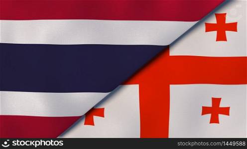 Two states flags of Thailand and Georgia. High quality business background. 3d illustration. The flags of Thailand and Georgia. News, reportage, business background. 3d illustration