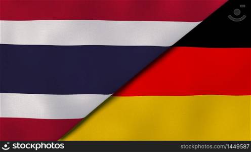 Two states flags of Thailand and Germany. High quality business background. 3d illustration. The flags of Thailand and Germany. News, reportage, business background. 3d illustration