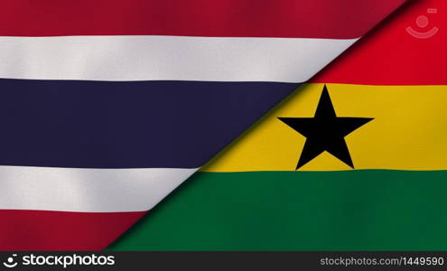 Two states flags of Thailand and Ghana. High quality business background. 3d illustration. The flags of Thailand and Ghana. News, reportage, business background. 3d illustration