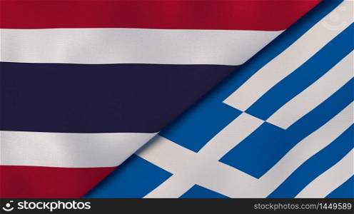 Two states flags of Thailand and Greece. High quality business background. 3d illustration. The flags of Thailand and Greece. News, reportage, business background. 3d illustration