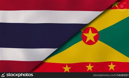 Two states flags of Thailand and Grenada. High quality business background. 3d illustration. The flags of Thailand and Grenada. News, reportage, business background. 3d illustration