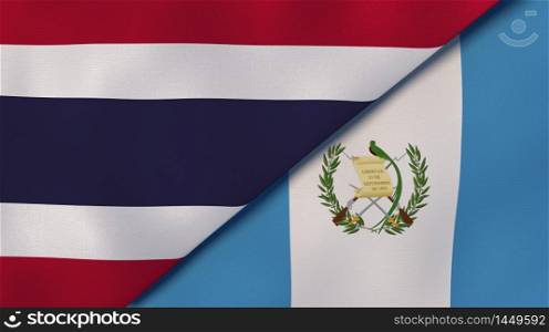 Two states flags of Thailand and Guatemala. High quality business background. 3d illustration. The flags of Thailand and Guatemala. News, reportage, business background. 3d illustration