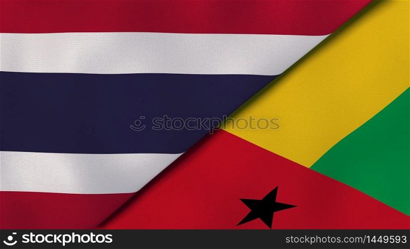 Two states flags of Thailand and Guinea Bissau. High quality business background. 3d illustration. The flags of Thailand and Guinea Bissau. News, reportage, business background. 3d illustration