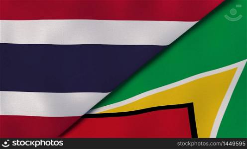 Two states flags of Thailand and Guyana. High quality business background. 3d illustration. The flags of Thailand and Guyana. News, reportage, business background. 3d illustration