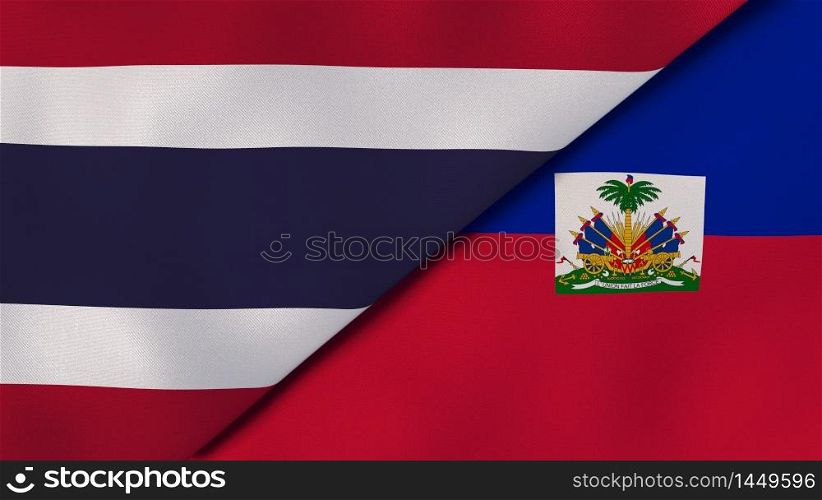 Two states flags of Thailand and Haiti. High quality business background. 3d illustration. The flags of Thailand and Haiti. News, reportage, business background. 3d illustration