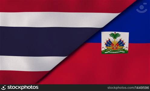 Two states flags of Thailand and Haiti. High quality business background. 3d illustration. The flags of Thailand and Haiti. News, reportage, business background. 3d illustration