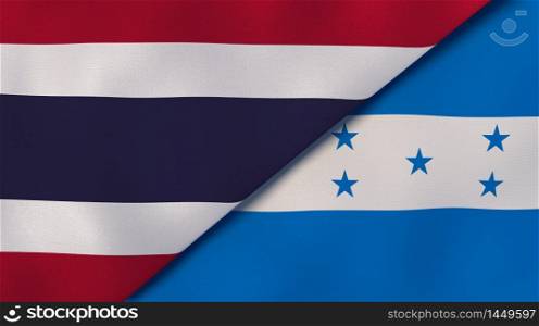 Two states flags of Thailand and Honduras. High quality business background. 3d illustration. The flags of Thailand and Honduras. News, reportage, business background. 3d illustration