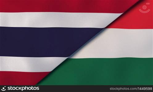 Two states flags of Thailand and Hungary. High quality business background. 3d illustration. The flags of Thailand and Hungary. News, reportage, business background. 3d illustration