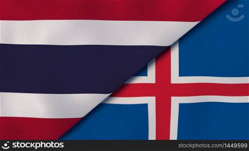Two states flags of Thailand and Iceland. High quality business background. 3d illustration. The flags of Thailand and Iceland. News, reportage, business background. 3d illustration