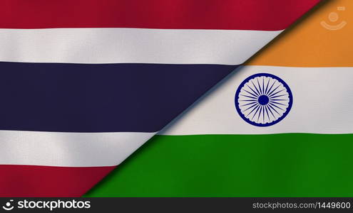 Two states flags of Thailand and India. High quality business background. 3d illustration. The flags of Thailand and India. News, reportage, business background. 3d illustration