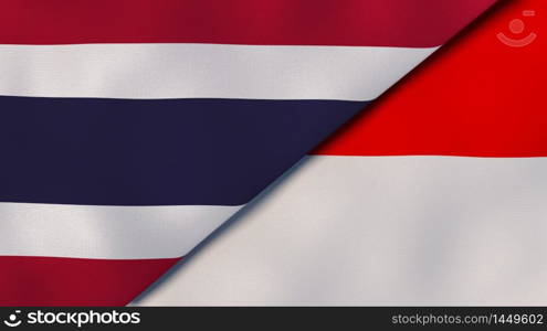 Two states flags of Thailand and Indonesia. High quality business background. 3d illustration. The flags of Thailand and Indonesia. News, reportage, business background. 3d illustration