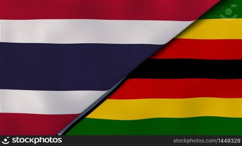 Two states flags of Thailand and Zimbabwe. High quality business background. 3d illustration. The flags of Thailand and Zimbabwe. News, reportage, business background. 3d illustration