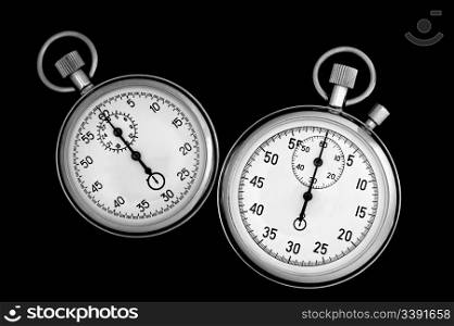 Two stopwatch on black.The device for time gauging