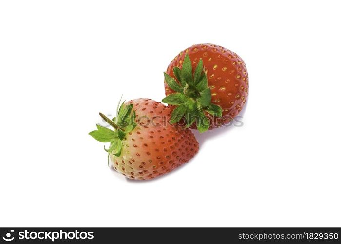 Two strawberry isolated on white background. Fresh organic fruit.