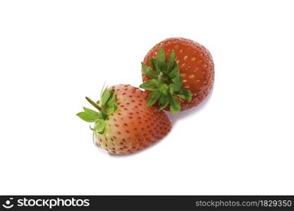 Two strawberry isolated on white background. Fresh organic fruit.