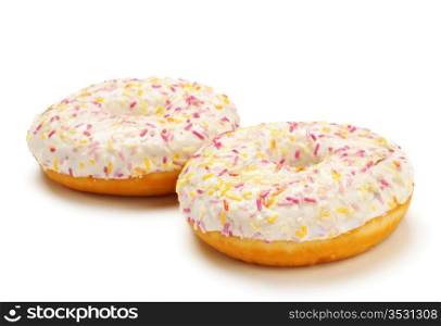 two sugar glazed donuts, isolated on white