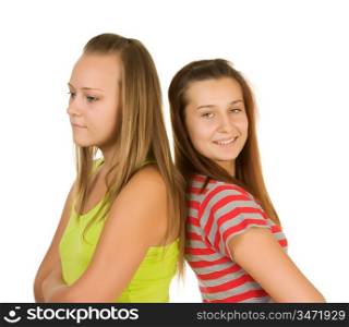two teen girls talking isolated on white