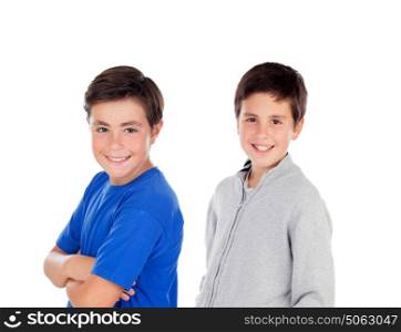 Two teenager boys isolated on a white background