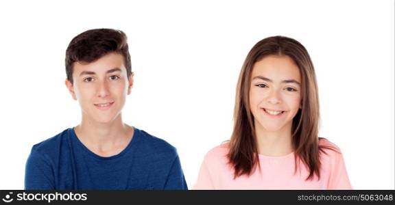 Two teenagers looking at camera isolated on a white background