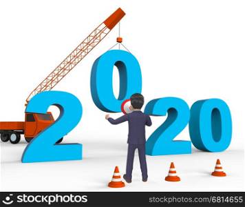 Two Thousand Twenty Crane Indicating New Year 2020 3d Rendering