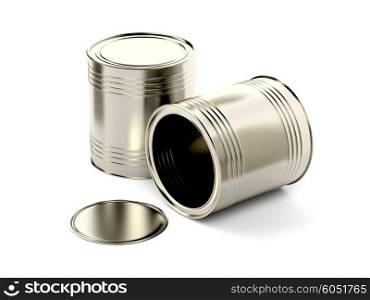 Two tin cans on white background