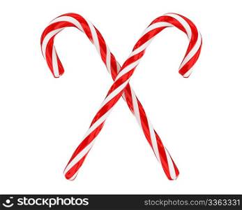 Two tradidional crossed christmas candies isolated on white background